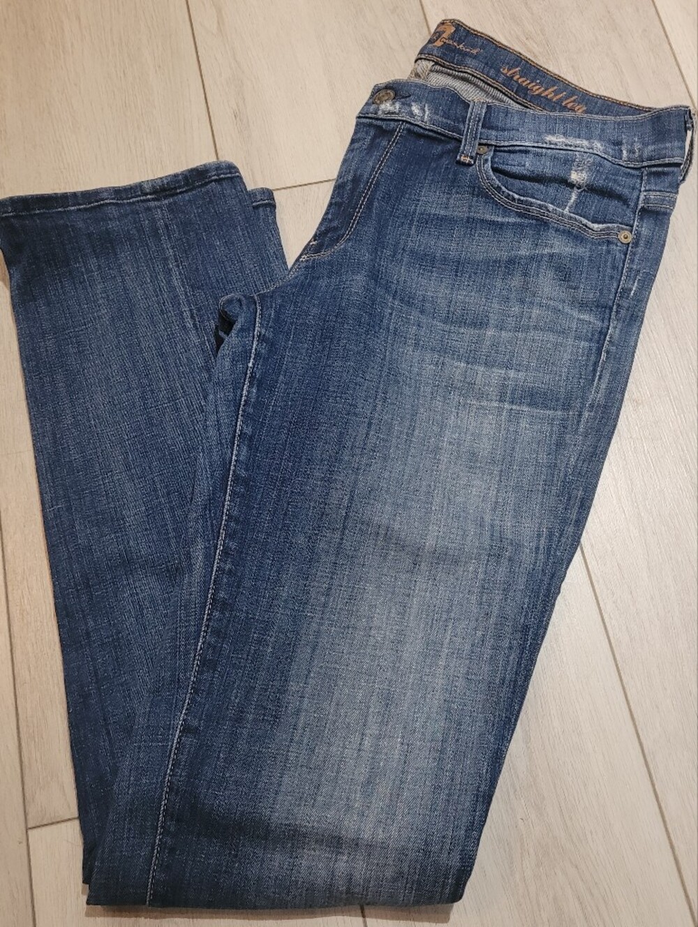 7 For All Mankind Women's Stretch Cotton Straight Leg Denim Jeans 32 Blue